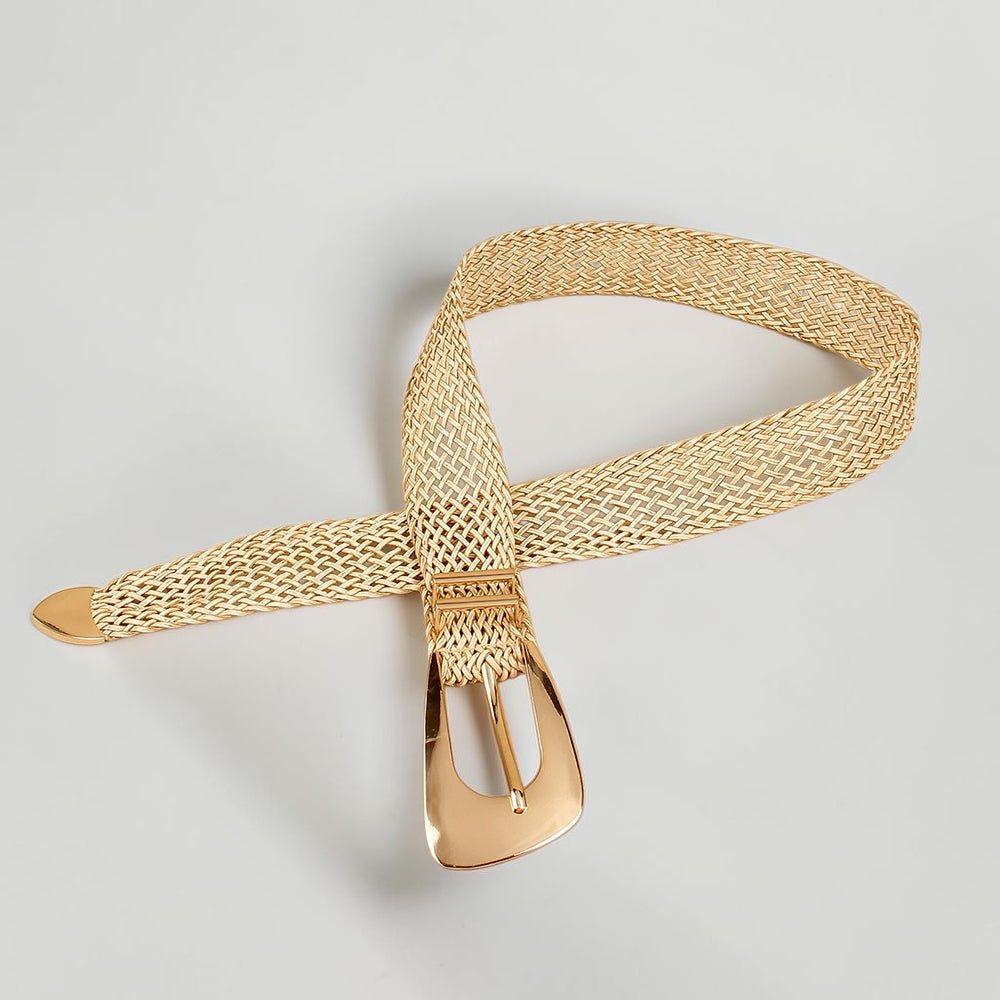 Summer New Ladies Belt PP Grass Gold Hand-woven Belt with Irregular Metal Buckle Waist Seal