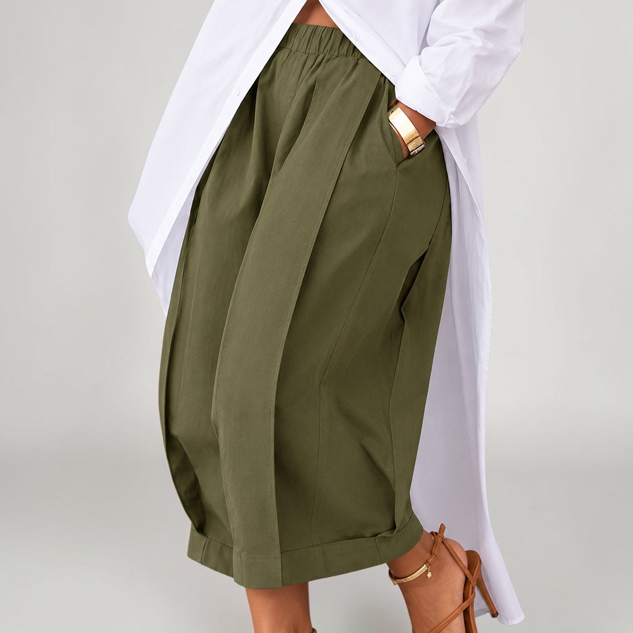 Cross-border European And American Amazon Foreign Trade New Solid Color Loose Comfort And Casual Elastic Waistband Slimming Cropped Wide-leg Pants For Women
