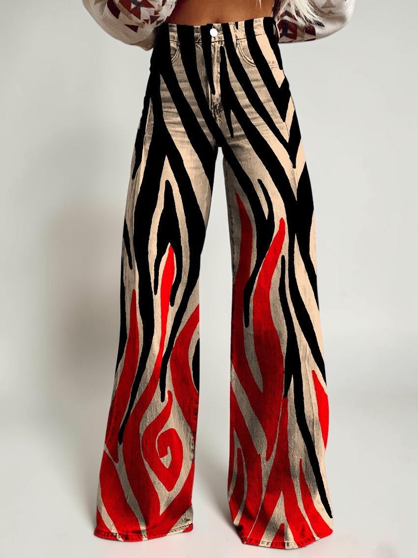 Wide-legged Pants Thermal Transfer Bell-bottom Pants Simulation Denim Trousers