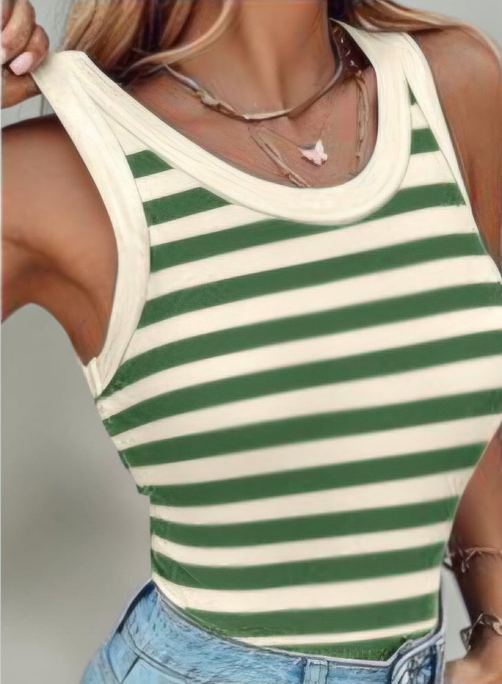 Slim Striped Vest With Bralette Ins Fashion Round Neck Sleeveless Tank Tops For Women Clothing
