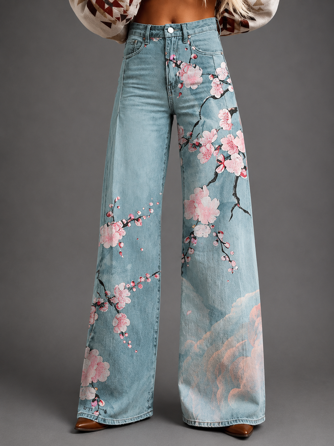 Horn Simulation Denim Trousers Loose Pants For Women